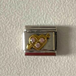 Nomination Bracelet Charm - Gold heart with pink stones